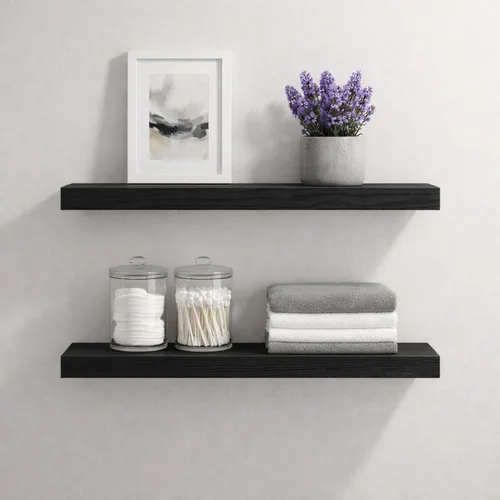 Miniatura 21 de BGMG Estantes flotantes de madera de 12 pulgadas, estantes flotantes negros, estantes de pared de madera maciza para baño, sala de estar