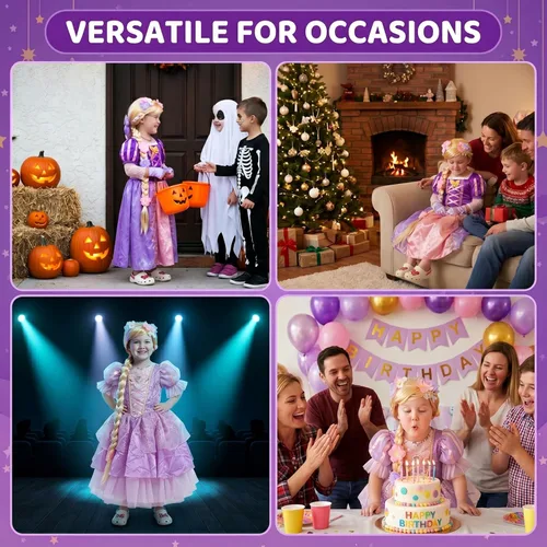 Miniatura 6 de STYLER Pelucas largas rubias Rapunzel para niños, disfraz de princesa, cosplay, cuento de hadas, pelucas trenzadas para Halloween, fiesta de Navidad