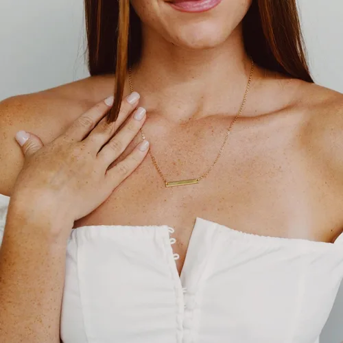 Miniatura 3 de Ava Riley - Collar delicado para mujer, chapado en oro real de 14 quilates, collar simple para mujer, collar simple de barra de bloqueo de perlas