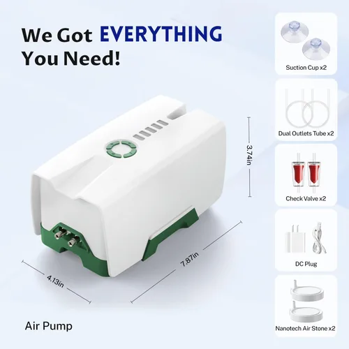 Miniatura 6 de Ghosthorn Quiet AC/DC Aquarium Air Pump Battery Powered Aquarium Bubbler with 87 Hours Battery Life 2-Outlet Rechargeable Bait Aerator Adjustable