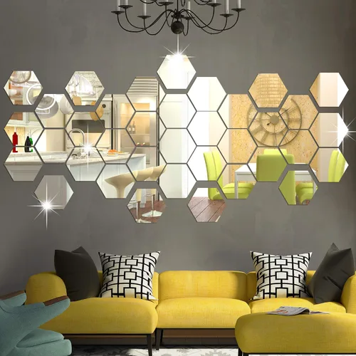Miniatura 9 de RW-103 - 36 calcomanías acrílicas para espejo hexagonal, bricolaje, removibles, geométricos 3D, decoración de pared para dormitorio, sala de estar