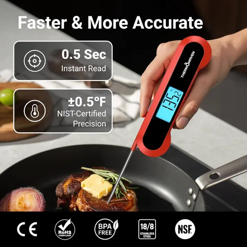 Miniatura 2 de Termómetro profesional de lectura instantánea digital de 0.5 segundos, certificado NIST ± 0.5℉ de precisión, rotación automática gran pantalla LCD
