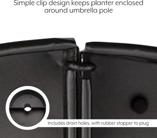 Miniatura 5 de AuldHome Design Maceta de sombrilla para mesa de patio con agujero para sombrilla (negro), macetas esmaltadas de medio círculo