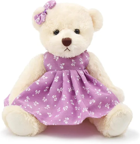Miniatura 11 de Oitscute - Oso de peluche pequeño para bebé con tela, lindo animal de peluche suave de 10 pulgadas (vestido rosa con conejo)