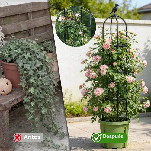 Miniatura 4 de Enrejado de obelisco de jardín de 6 pies para plantas trepadoras, tubo de metal inoxidable con revestimiento de plástico resistente, soporte de Negro