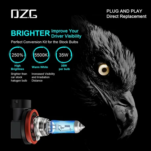 Miniatura 2 de DZG - Bombillas halógenas para faros delanteros H8 35W PGJ19-1 5500K, color blanco cálido, para haz alto y bajo, bombillas para niebla, paquete de 2