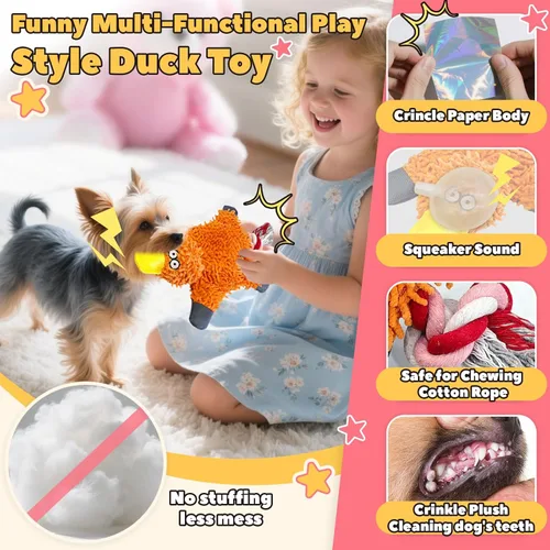 Miniatura 3 de Paquete de 9 juguetes para perros pequeños y cachorros, juguetes masticables para dentición, sin relleno, juguetes chirriantes de goma masticables