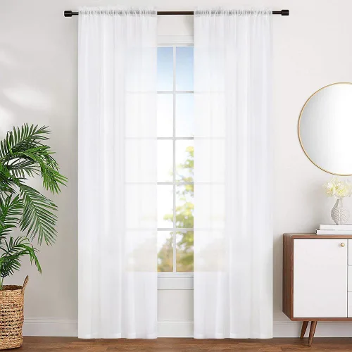 Miniatura 6 de Cortinas para ventana cortinas blancas traslúcidas de 90 pulgadas de largo, 2 paneles de cortinas de tul, paneles de ventana para cortinas de Blanco