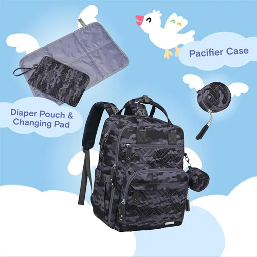 Miniatura 2 de iniuniu Mochila para pañales, kit 4 en 1, bolsas de bebé unisex grandes para niños y niñas, mochila de viaje impermeable con bolsa para pañales
