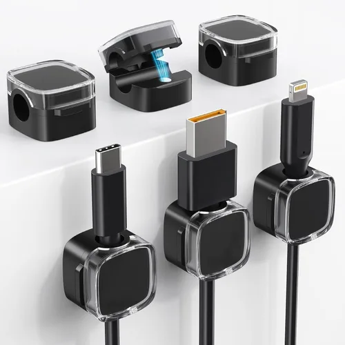 Clips magnéticos para cable, paquete de 6 organizador de cables soporte para accesorios de escritorio y oficina, soporte para cables para ocultar el
