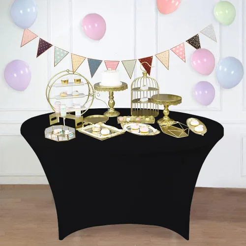 Miniatura 2 de SSYAQRA Paquete de 4 manteles de elastano color negro de 60 unidades, 5 pies y 60 pulgadas, color negro, redondo, elástico, para fiestas, bodas