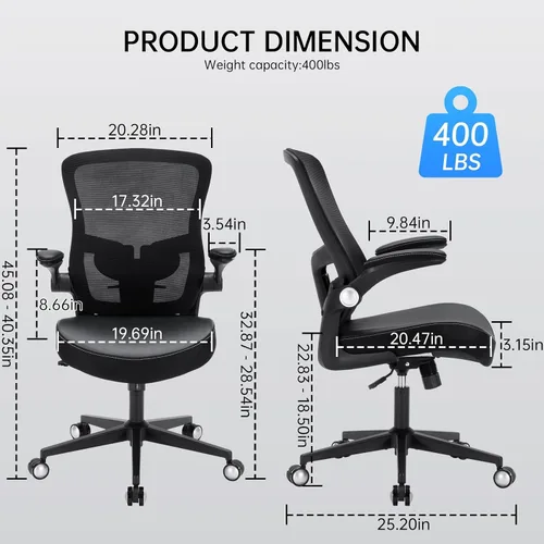 Miniatura 3 de Silla de oficina, 400 libras, ergonómica y resistente, con soporte lumbar ajustable, silla de computadora de malla transpirable con reposabrazos