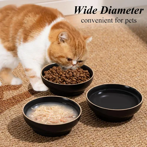 Miniatura 3 de Juego de 3 cuencos para gatos, platos antideslizantes para mascotas y gatos, cuencos de agua poco profunda, cuencos anchos para aliviar el estrés