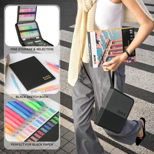 Miniatura 7 de ZSCM Bolígrafos de gel acrílico 3D de 48 colores y cuaderno de bocetos de papel negro para dibujo, bolígrafo de tinta acrílica de punta fina