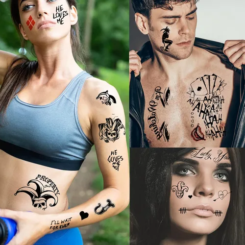Miniatura 4 de JEEFONNA 22 hojas de tatuajes temporales de Halloween HQ Joker, disfraces perfectos para Halloween, accesorios de fiesta de Halloween y cosplay