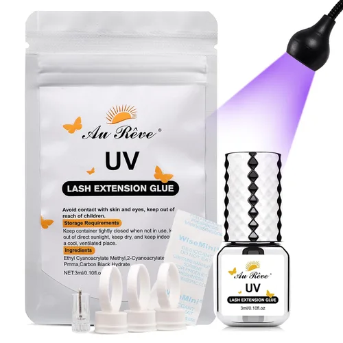 Pegamento de extensión de pestañas UV – 0.1 onzas líquidas de curado por luz, pegamento extra fuerte para pestañas UV, adhesivo de 1 segundo de