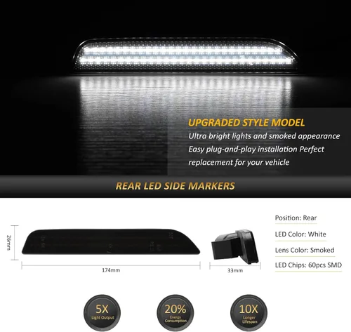 Miniatura 3 de Luces de posición laterales LED D-Lumina de doble fila en blanco, compatibles con Ford Mustang 2010-2014, lente ahumada, marcadores laterales