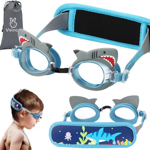 Miniatura 13 de Vvinca Gafas de natación para niños con correa de tela, sin enredos, sin dolor, antivaho para piscina, sin fugas, para niños y niñas