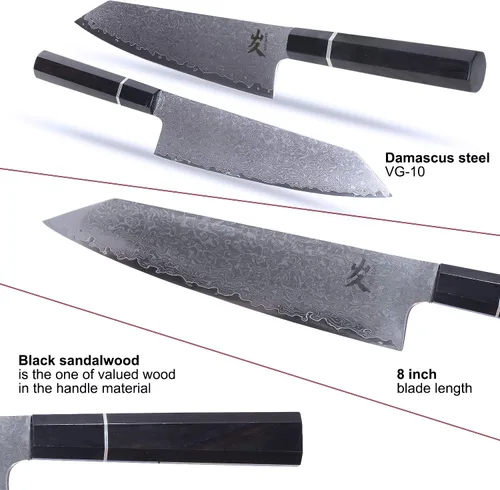 Miniatura 8 de SAMCOOK Cuchillo Kiritsuke de chef - Cuchillo profesional de 8 pulgadas de damasco afilado - Cuchillo de cocina Gyuto de acero inoxidable VG-10