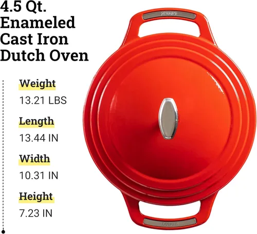 Miniatura 6 de Lodge USA Enamel - Horno Holandés de Hierro Fundido Esmaltado de 4.5 Qt - Utensilios de Cocina de Hierro Fundido - Olla Holandesa con Tapa