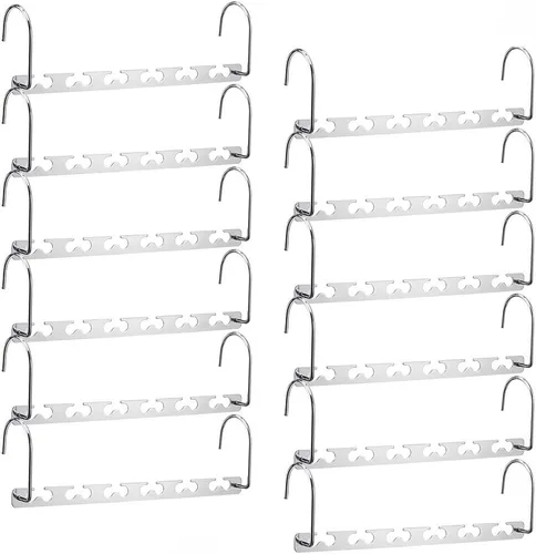 Miniatura 8 de Meetu - Perchas de ahorro de espacio multi funcionales para ropa de acero inoxidable, 6 x 2 ranuras para colgar en cascada, gancho actualizado