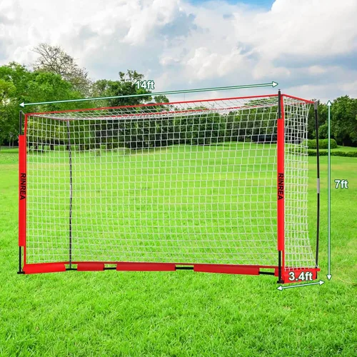 Miniatura 2 de RINREA Portería de fútbol portátil, red de portería de fútbol plegable con base metálica, equipo de entrenamiento de fútbol de montaje rápido con 1