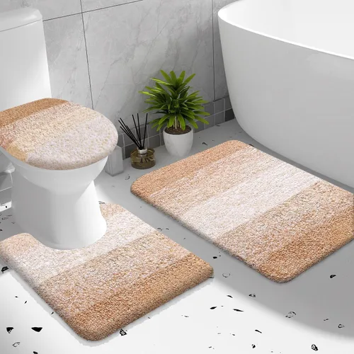 Miniatura 8 de OLANLY Juego de alfombras de baño de 3 piezas, alfombra de baño de microfibra suave absorbente, alfombra de contorno en forma de U para inodoro