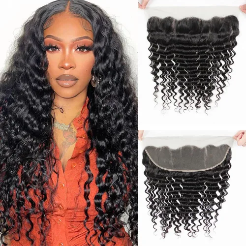 Miniatura 8 de CHEEON Frontal de encaje HD de 13 x 4 de 12 pulgadas, cabello humano brasileño ondulado con cierre frontal de encaje, 100% cabello humano virgen sin