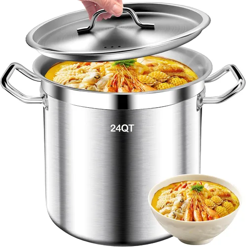 Miniatura 8 de Olla de Caldo de Acero Inoxidable Cepillado de 20 Cuartos con Tapa - Olla de Caldo Grande - Ollas de Caldo de Inducción de Servicio Pesado de Grado