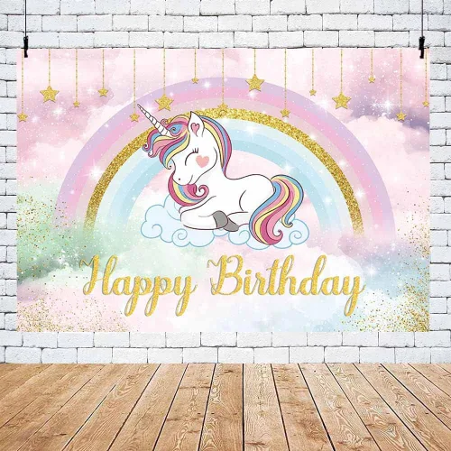 Miniatura 5 de MEHOFOND Telón de fondo de unicornio de 7 x 5 pies para niñas, cumpleaños, arco iris, caricatura, unicornio, fotografía, fondo de princesa, cielo