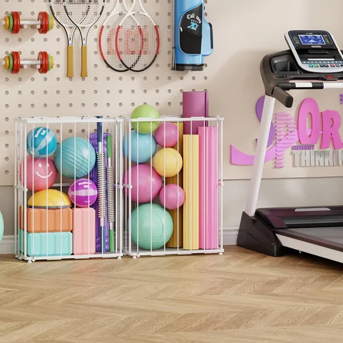 Miniatura 8 de Garage Ball Storage, Wall-Mounted & Floor Ball Holder with Elastic Rope, Sports Equipment Organize Ball Rack for Basketball, Soccer, Volleyball