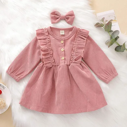 Miniatura 2 de Karuedoo Kids Toddler Baby Girl Corduroy Ruffle Long Sleeve Dress Princess Party Dress Fall Winter Skirt Outfit