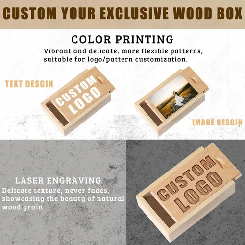 Miniatura 2 de Caja de regalo de madera pequeña personalizada con tapa deslizante, caja USB de recuerdo de madera personalizada con grabado láser con nombre