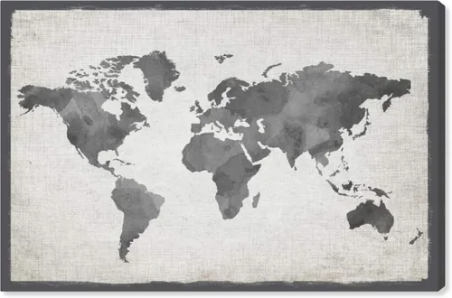 The Oliver Gal Artist Co. Maps - Lienzo decorativo para pared, diseño de Mapamundi Grey, decoración del hogar, 30 x 20 pulgadas, gris, blanco