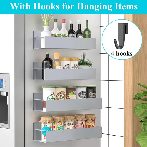 Miniatura 2 de HuggieGems Paquete de 4 Organizadores Magnéticos de Almacenamiento de Especias para Refrigerador y Horno, Organizadores y Almacenamiento Gris