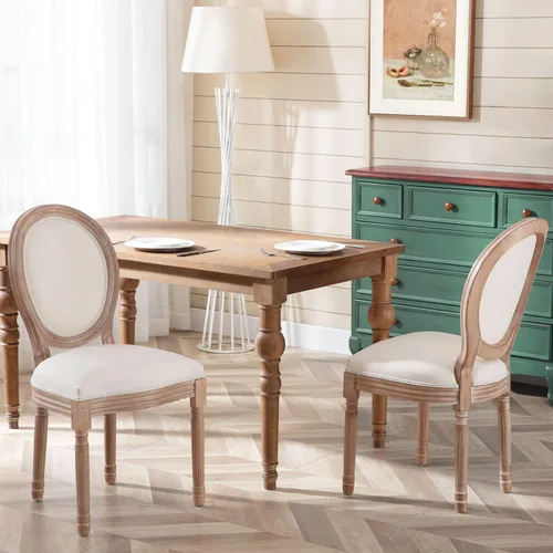 Virabit Juego de 2 sillas de comedor estilo francés, sillas Louis vintage con respaldo curvado y marco de madera maciza bellamente tallada, sillas