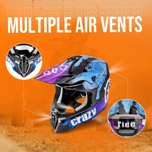 Miniatura 4 de OUMURS Casco de ATV Bicicleta de Tierra para Adultos con Gafas Guantes y Máscara Hebilla de Liberación Rápida Visera Solar Ajustable Casco de Azul