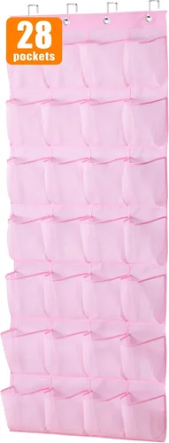 Miniatura 14 de MISSLO Organizador de zapatos colgante con 28 bolsillos grandes para colgar sobre la puerta, zapatero para puerta de armario, soporte de zapatos