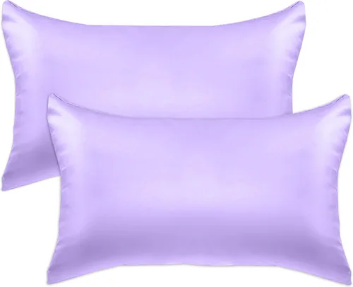 Miniatura 37 de Elegant Comfort Juego de 4 fundas de almohada de satén de viscosa refrescante con cierre de cremallera oculto, suave como la seda para el cuidado