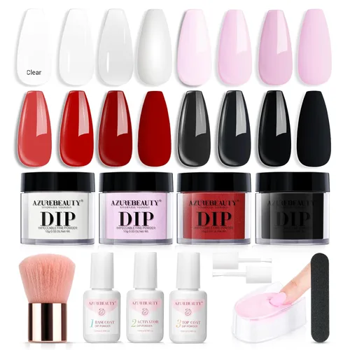 Miniatura 7 de Azurebeauty - Kit de iniciación de uñas de polvo de inmersión, primavera y verano, tonos pastel verde brillante, rosa intenso, púrpura, 4