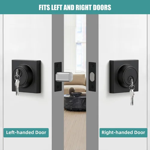 Miniatura 3 de Cerradura cuadrada de un solo cilindro moderno con llaves, cerrojo negro mate para entrada de puerta delantera, cerradura de seguridad de puerta