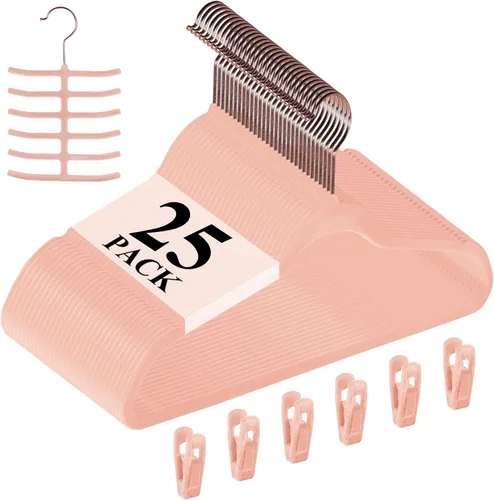 Miniatura 42 de VECELO Perchas de terciopelo de alta calidad resistentes (paquete de 60), antideslizantes y ahorran espacio con 8 clips para los dedos y soporte