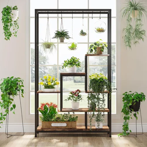 Miniatura 2 de LITTLE TREE Soporte alto para plantas de interior de 5 niveles, estante de metal grande de 70.9 pulgadas para macetas de bonsái, estante de Marrón