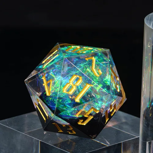 Miniatura 4 de Cusdie Dados D20 DND individuales con bordes afilados e inclusiones de lámina con purpurina, dados D&D de 20 caras, 1.31 pulgadas hechos a mano