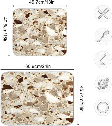 Miniatura 3 de Beige and Brown Marble Print Dish Drying Mat for Kitchen Counter Super Absorbent Drying Mat 16x18 inch Large Dish Drying Matts for Countertop