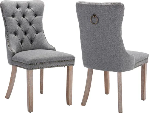Miniatura 10 de Velvet Dining Chairs Set of 2, Tufted High Chairs with Nailhead Trim, Pull Ring, Black Solid Wood Legs, Elegant Upholstered Accent Chairs for Dining