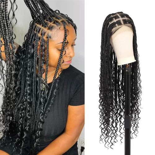 Miniatura 11 de Kalyss Pelucas trenzadas de encaje completo HD de 360° para mujer, peluca trenzada sin nudos de mariposa, peluca trenzada frontal con cabello