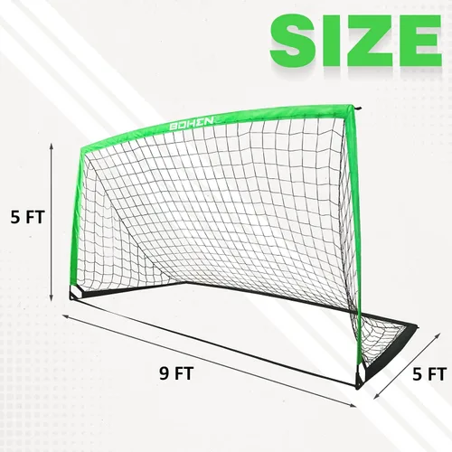 Miniatura 6 de BOHEN 9x5 FT Kids Soccer Goals with Carry Bag, Portable Folding Soccer Net for Backyard Training, Indoor/Outdoor Use for Youth and Adult Verde