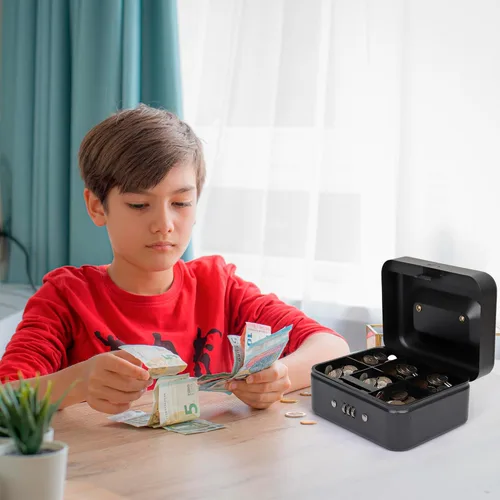 Miniatura 5 de Darice Caja de seguridad para dinero – Caja de dinero mediana con bandeja de dinero y candado – Caja de seguridad – Organizador para billetes
