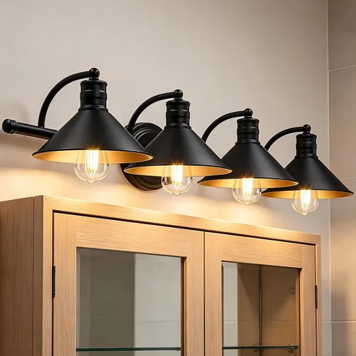 Miniatura 14 de 2 Light Bathroom Vanity Light Over Mirror - Black and Gold Farmhouse Wall Light for Bathroom Vanity Powder Room, Rustic Gooseneck Barn Style 2 Bulb